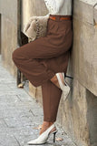 Casual British Style Solid Pocket Without Belt Loose High Waist Straight Solid Color Bottoms(No Belt)(3 Colors)