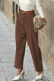 Casual British Style Solid Pocket Without Belt Loose High Waist Straight Solid Color Bottoms(No Belt)(3 Colors)