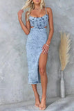 Sexy Solid Make Old Slit O Neck Sleeveless Regular Denim Dresses