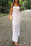 Sexy Vacation Solid Hollowed Out Strapless Beach Dresses(4 Colors)