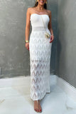Sexy Vacation Solid Hollowed Out Strapless Beach Dresses(4 Colors)