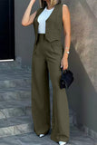 British Style Solid Pocket V Neck Sleeveless Two Pieces(8 Colors)