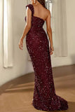 Sexy Formal Solid Sequins Slit Square Collar Evening Dresses