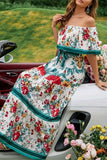 Floral Frenulum Off the Shoulder Printed Dresses