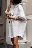 Casual Striped Print Pocket Turndown Collar Blouses