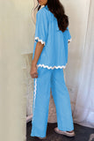Casual Simplicity Solid Ripple Patchwork Boat Neck Long Sleeve Two Pieces(6 Colors)