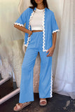 Casual Simplicity Solid Ripple Patchwork Boat Neck Long Sleeve Two Pieces(6 Colors)