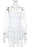 Sexy Solid Lace Flounce V Neck Sling Dresses