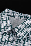 Casual Daily Geometric Print Contrast Turndown Collar Long Sleeve Two Pieces