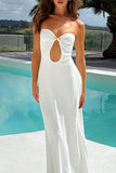 Celebrities Solid Color Patchwork Strapless Long Dresses