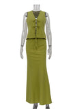 Casual Solid Color Lace Up V Neck Sleeveless Two Pieces(3 Colors)