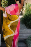 Casual Print Backless Oblique Collar Long Dresses