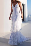 Sexy Solid Color Lace Backless Patchwork V Neck Evening Dresses