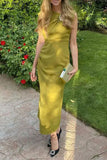 Casual Daily Solid Color Hollow Out Ruched O Neck One Step Skirt Dresses