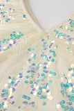 Sexy Celebrities Solid Color Sequins V Neck One Step Skirt Dresses