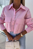 Casual Daily Solid Color Buttons Patchwork Shirt Collar Tops(3 Colors)