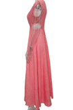 Casual Polka Dot Print Hollow Out O Neck Long Dresses