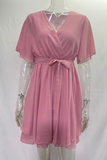 Sexy Solid Color Lace Up Ruffle V Neck A Line Dresses(3 Colors)