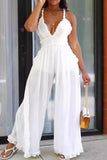 Celebrities Solid Color Patchwork Backless V Neck Loose Jumpsuits(3 Colors)