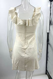 Sexy Solid Color Buttons Ruffle V Neck Irregular Dresses