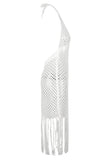 Sexy Solid Color Fringed Trim Hollow Out See-Through Backless Swimwears Cover Up