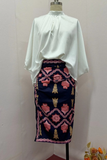 Celebrities Elegant Flowers Print Slit Half A Turtleneck Long Sleeve Two Pieces