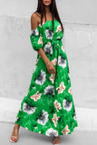Sexy Floral Print Lace Up Pleated Off Shoulder Printed Dresses(6 Colors)