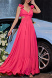 Sexy Casual Solid Color Backless Cross Straps V Neck Long Dresses(7 Colors)