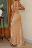 Sexy Prom Solid Color Sequins Slit V Neck Evening Dresses(3 Colors)