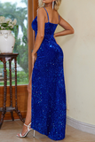 Sexy Prom Solid Color Sequins Slit V Neck Evening Dresses(3 Colors)