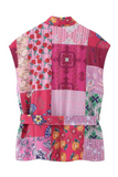 Casual Street Floral Print Lace Up Patchwork Contrast V Neck Waistcoats