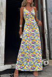 Casual Geometric Print Backless Contrast V Neck One Step Skirt Dresses(Two ways to wear)
