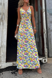 Casual Geometric Print Backless Contrast V Neck One Step Skirt Dresses(Two ways to wear)