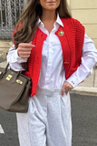 Casual Daily Solid Color Pocket Buttons Weave O Neck Sweaters (3 Colors)