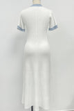 Elegant Solid Color Buttons Patchwork O Neck A Line Dresses