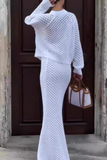Daily Elegant Solid Color Hollow Out Buttons V Neck Long Sleeve Two Pieces