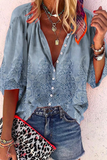Casual Daily Striped Print Buttons Contrast V Neck Blouses(8 Colors)