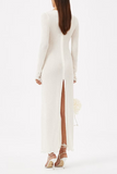 Sexy Slit Flower Shape V Neck Long Sleeve Dresses