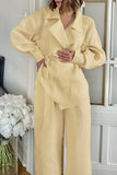 Casual Daily Pocket Lace Up Turn-back Collar Long Sleeve Two Pieces