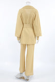 Casual Daily Pocket Lace Up Turn-back Collar Long Sleeve Two Pieces