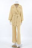 Casual Daily Pocket Lace Up Turn-back Collar Long Sleeve Two Pieces