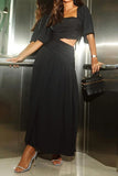 Casual Hollow Out Ruched Square Neck A Line Short Sleeve Dress