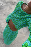 Sexy Vacation Hollow Out O Neck Long Sleeve Two Pieces(4 Colors)