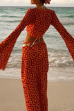 Sexy Vacation Hollow Out O Neck Long Sleeve Two Pieces(4 Colors)