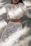 Sexy Vacation Hollow Out O Neck Long Sleeve Two Pieces(4 Colors)