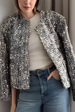 Casual Sequins Patchwork O Neck Outerwear