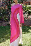 Sexy Geometric Print Slit Contrast Sloping Shoulder A Line Dresses