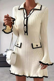 Daily Elegant Patchwork Contrast Potholes Turndown Collar A Line Dresses