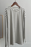 Casual Daily Striped Print Slit Contrast O Neck Tops