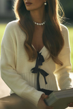 Casual Bow Decor Weave V Neck Outerwear(3 Colors)